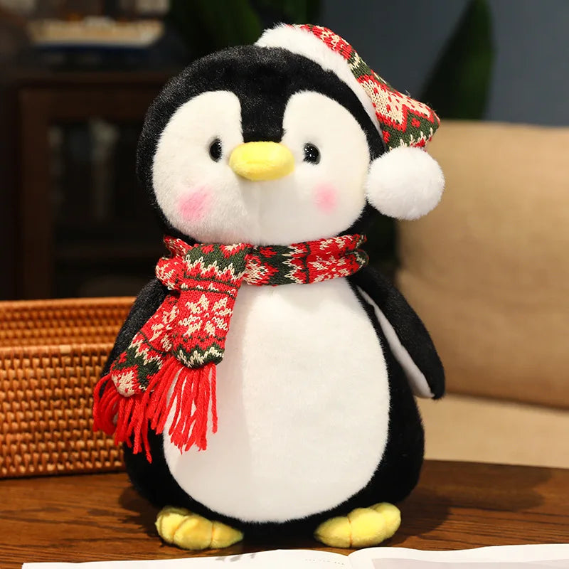 Cute Penguin Wear Christmas Hat Plush Toy Soft Stuffed Animal For Kids Decoration Christmas Party Decor Gift