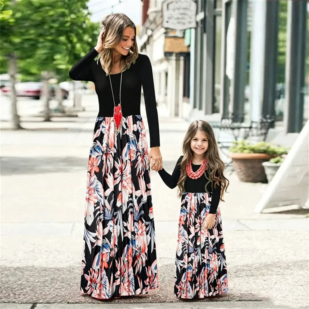 Summer Mother Daughter Dress Women Children's Clothing Vestido Baby Romper Boho Maxi Dress Family Matching Outfits Girls Dresses
