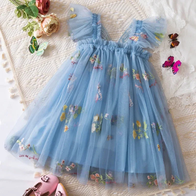 Girls' Dress Summer Lace Floral Print Cute Princess Baby Girl Dress Adorable Wedding Flower Girl Outfit