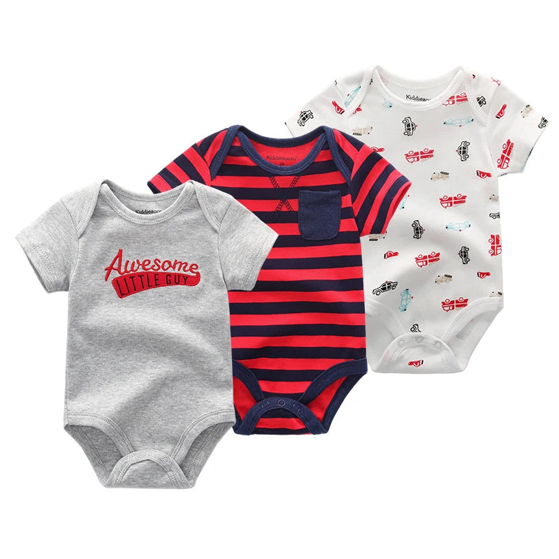 Kiddiezoom Baby Bodysuits Short Sleeve Unisex Newborn 3 Pcs Lot Four Seasons Fashion 100 Percent Cotton