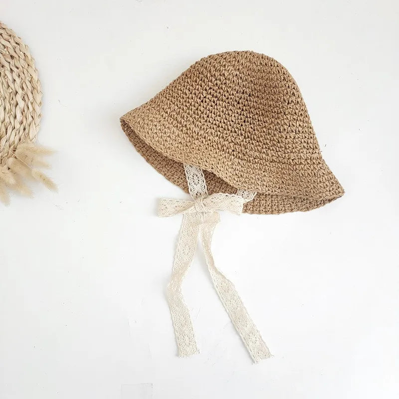 Fashion Lace Baby Hat Summer Straw Bow Baby Girl Cap Beach Children Panama Hat Princess Baby Sun Hats and Caps for Kids 1PC