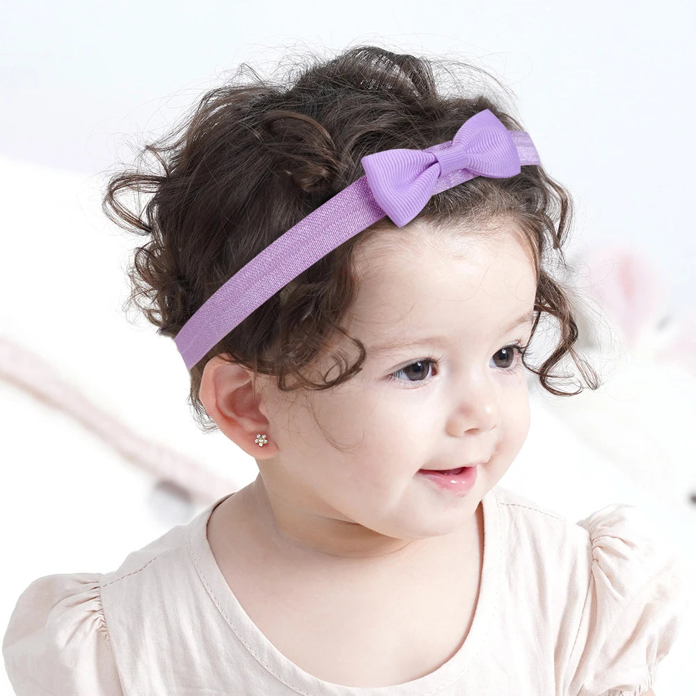 15Pcs/set Solid Color Grograin Ribbon Bowknot Headband for Girls New Headwear Elastic Hair Bands Infant Kids Hair Accessories