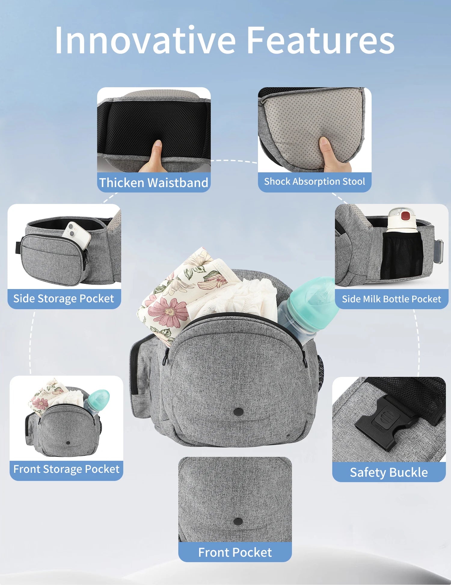Fashion Baby Waist For 0-2Y Stool Front Hold Type Kids Carrier Widened Single Stool Infant Belt Hugging Support Multi-functional