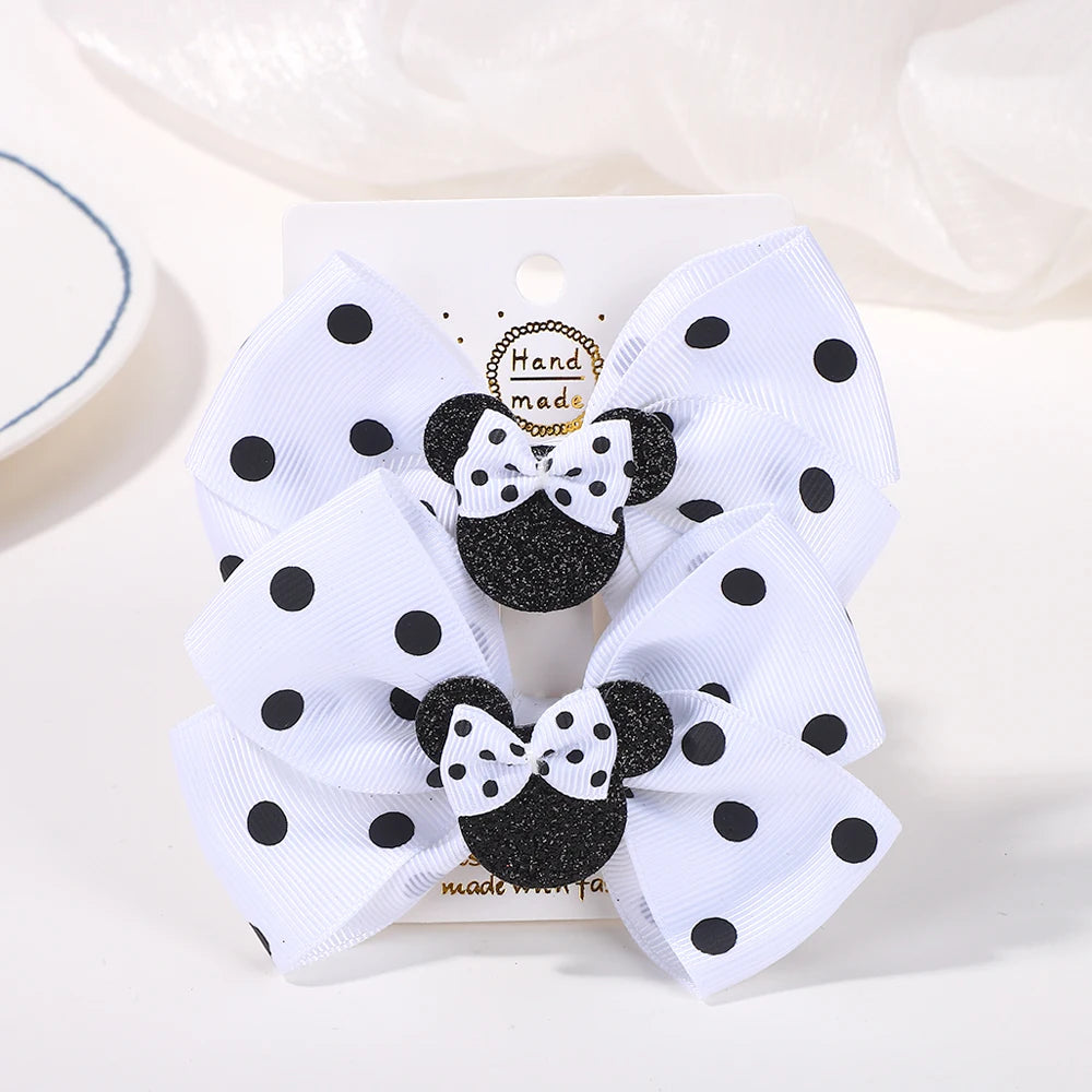 3.9 Inch Big Bows Hair Clips For Little Girls Cartoon Polka Dot Headdresses Set 2Pcs Lot