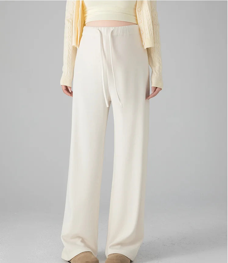 Pregnant Woman Maternity Straight Knitted Trousers With Adjustable Waist 2026 Autumn