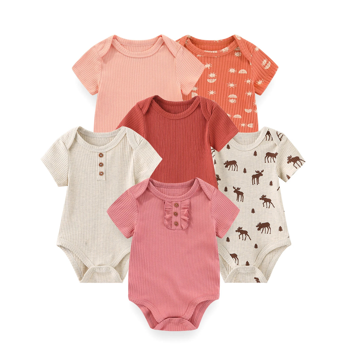 Baby Bodysuits 6 Pack Short Sleeve Cotton Soft Newborn Onesies for Boys and Girls Cartoon Prints