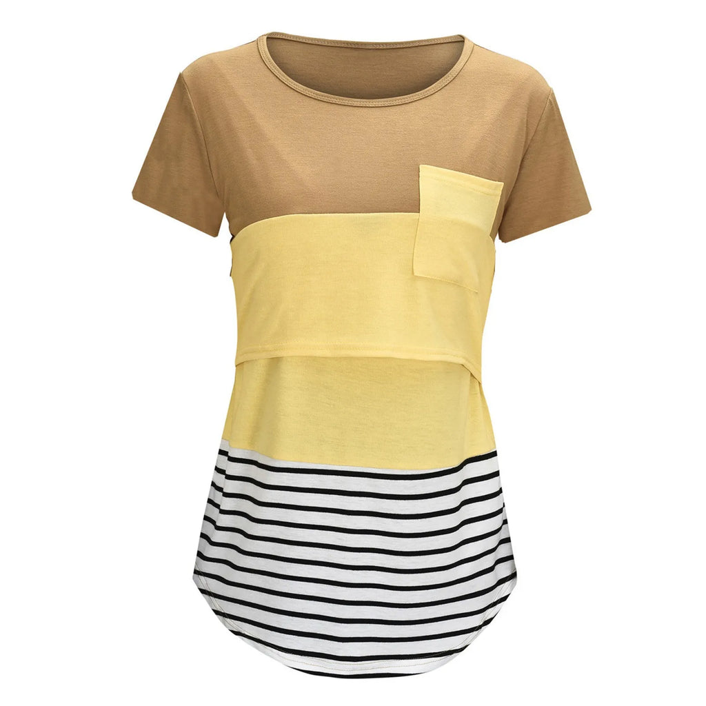 New Maternity Clothes Casual Tops Nursing For Breastfeeding T Shirt Striped Print Women Maternity Short Sleeve Maternity Blouse