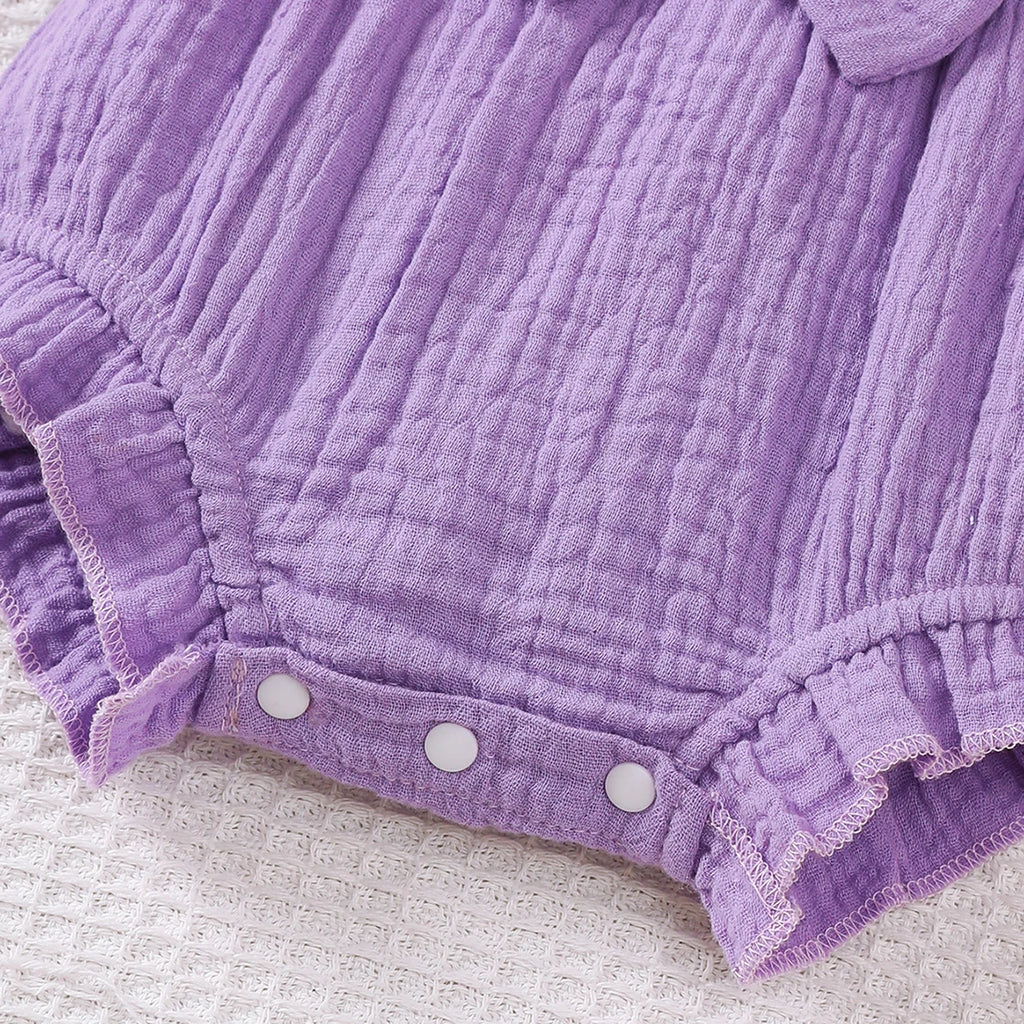 0-18 Months Baby Girl Romper Solid Color Sleeveless Round Neck Lace Edge Bow Romper+Headband Baby Girl Summer New Casual Bodysui