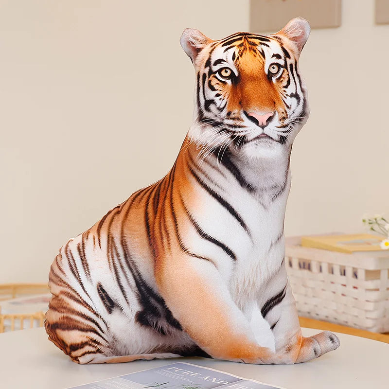 1pc 3D Simulated Forest Animal Throw Pillow Stuffed Lifelike Lion Fox Raccoon Zebra Tiger Sofa Bedroom Cushion Home Decor Kid Bi
