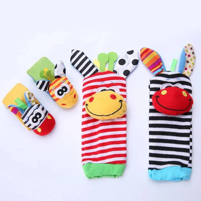 Newborn Baby Cute Stuffed Animals Baby Rattles Soft Socks Wristband Set Baby Rattles Toys Make Sounds Games For Babies