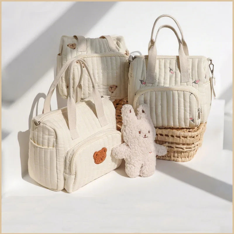 New Mommy Bag Portable Large Capacity Diaper Bag Embroidered Bear Cute Leisure Storage Bag