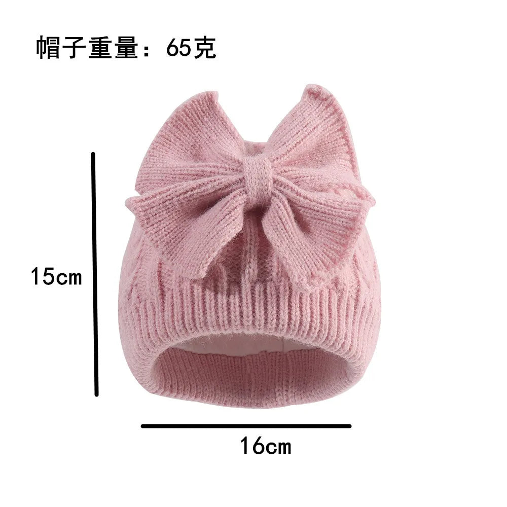 Cross-Border European and American Children's Bowknot Knitted Hat Winter New Thickened Warm Newborn Wool Hat Baby Hat