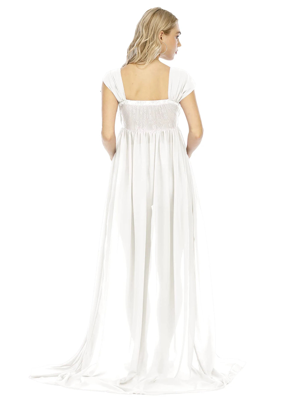 JustVH Maternity Off Shoulder Chiffon Lace Gown Split Front Maxi Photography Dress for Photoshoot