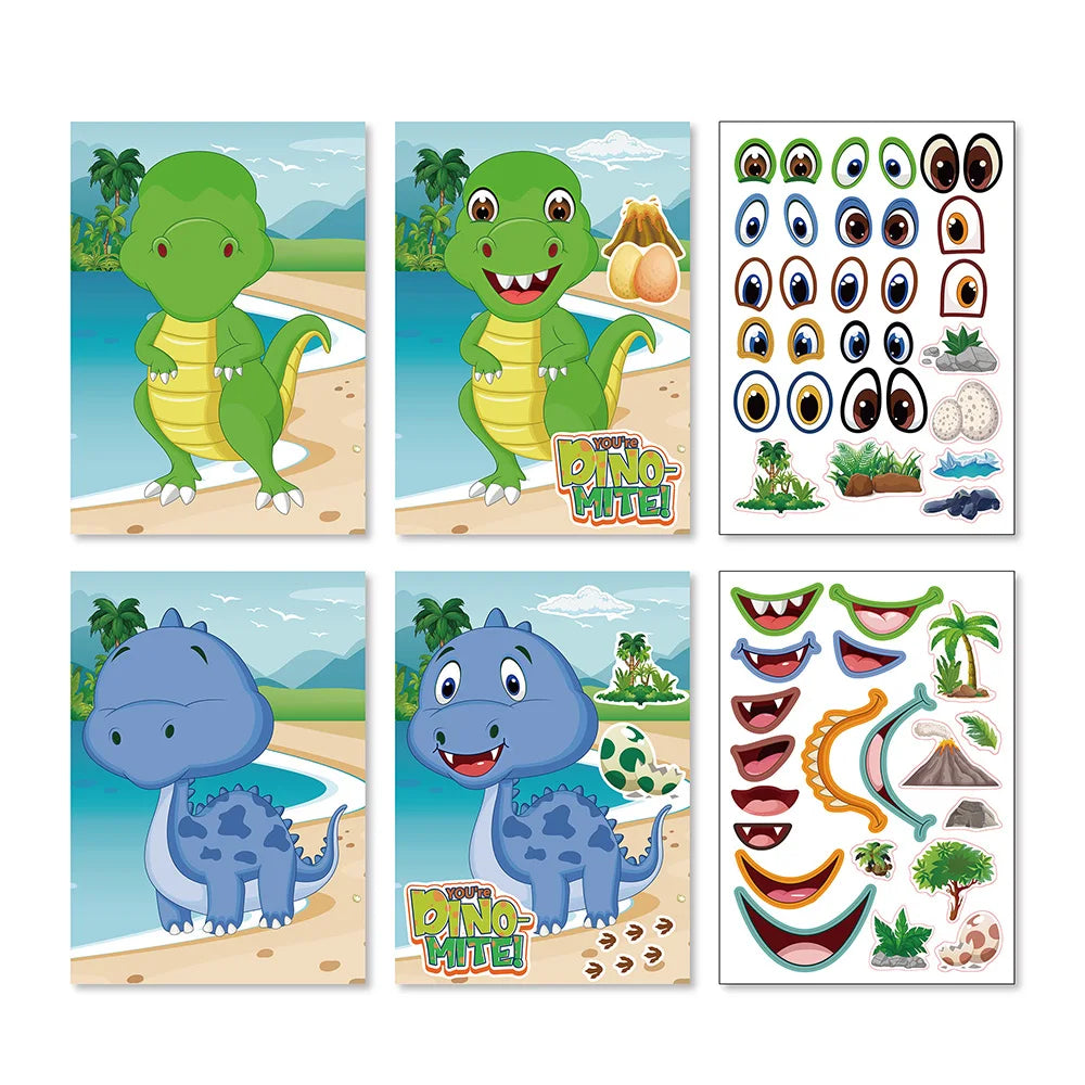 Make a Face DIY Animal Princess Dinosaur Jigsaw Stickers Kids Puzzle Games Funny Cartoon Educational Craft Stickers Toy For Baby