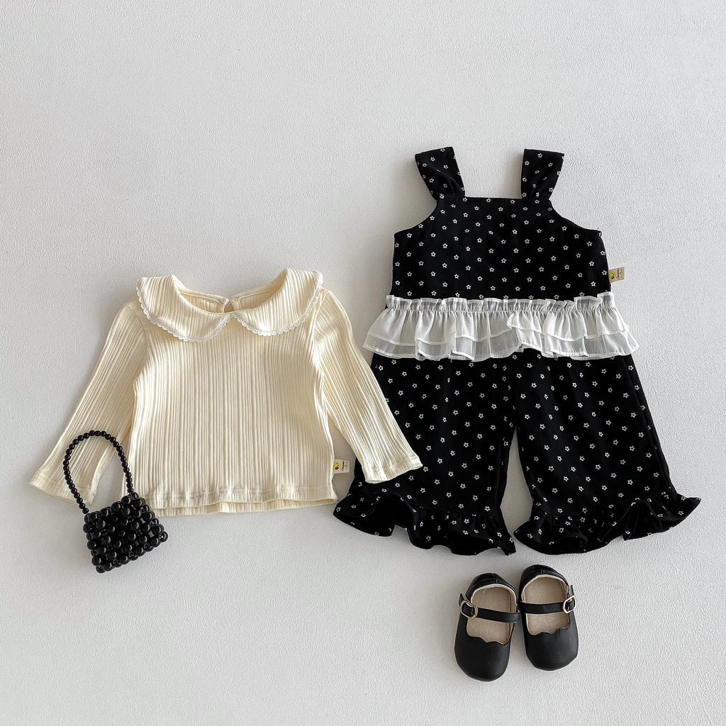 2026 New Model Korean-Style Baby Girl Spring-Autumn Set - Chic Lace Blouse and Long Pants Two-Piece Set