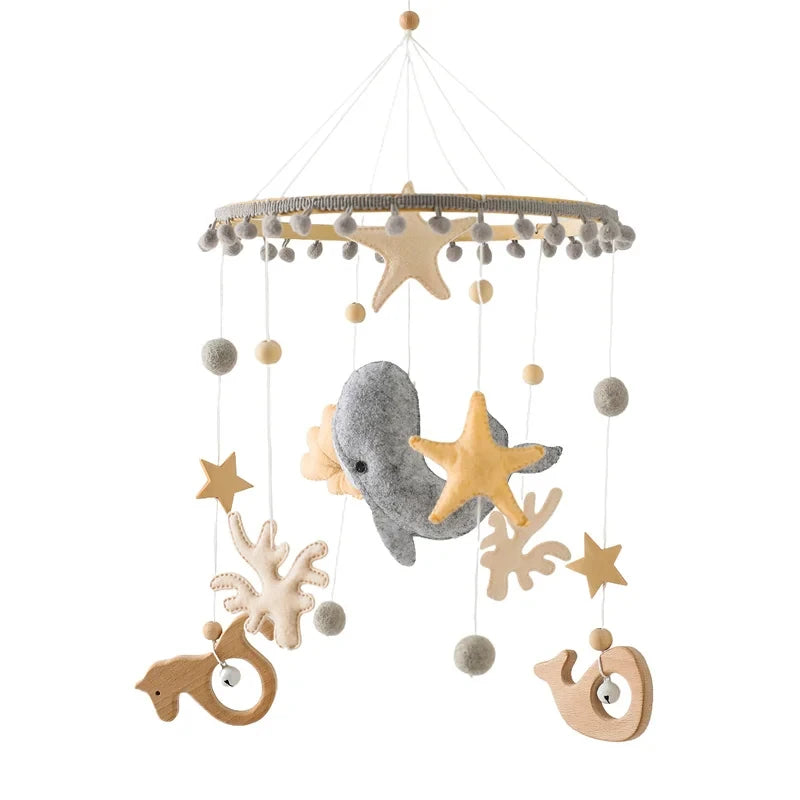 Crib Mobile Rattle Toy For 0 To 12 Months Forest Animal Theme With Wooden Bracket Hanging Bell