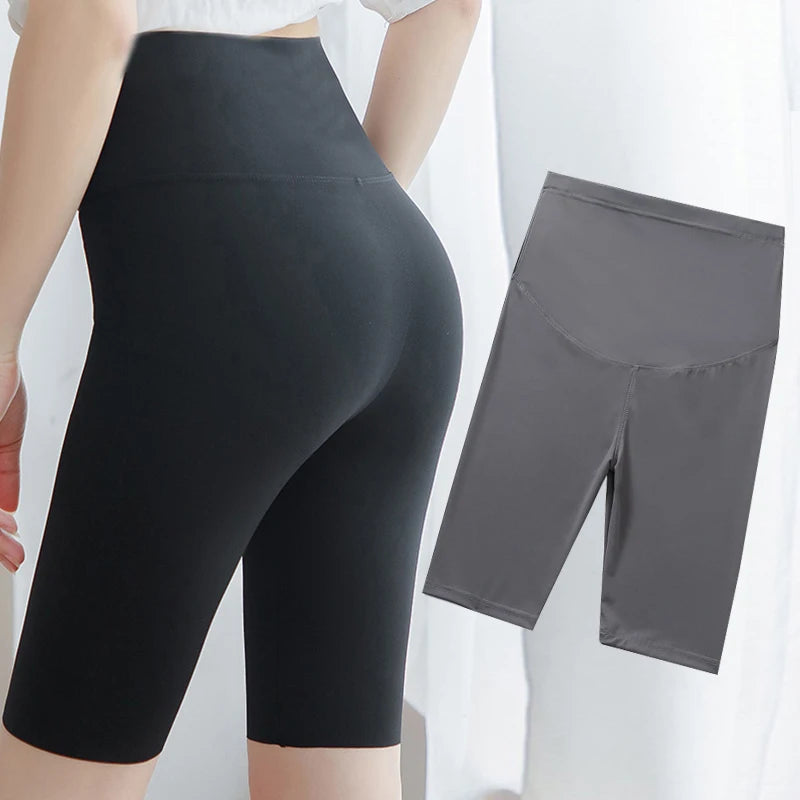 Pregnant Woman Legging Maternity Yoga Pants Summer Sharkskin Fabric Women Thin Black Slim Skinny Sport High Waist Fitness Shorts