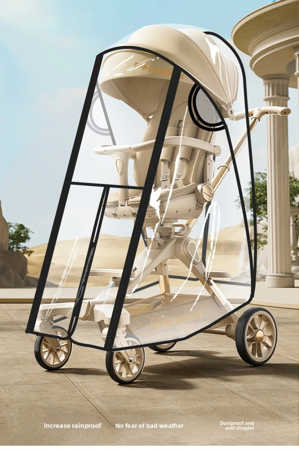 Transparent Baby Strollers Rainproof Cover Windproof Waterproof Baby Pram Rain Cover Travel Nobstructed View Pushchair Raincoat