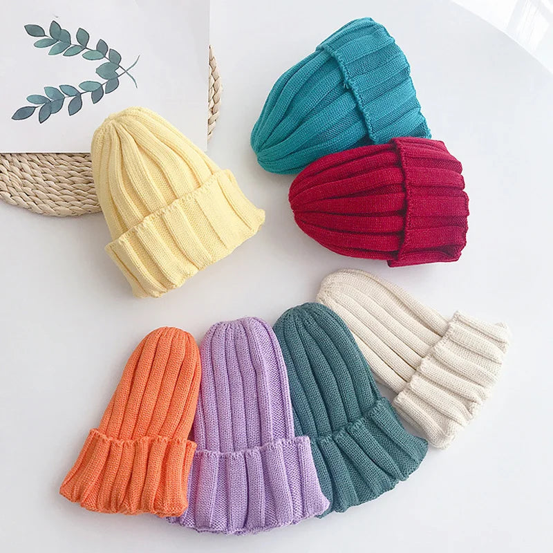 Winter Baby Knitted Hat for Girls Boys Infant Bonnet Toddler Cap Kids Beanie Candy Color Elastic Children Hats Accessories 1-5Y