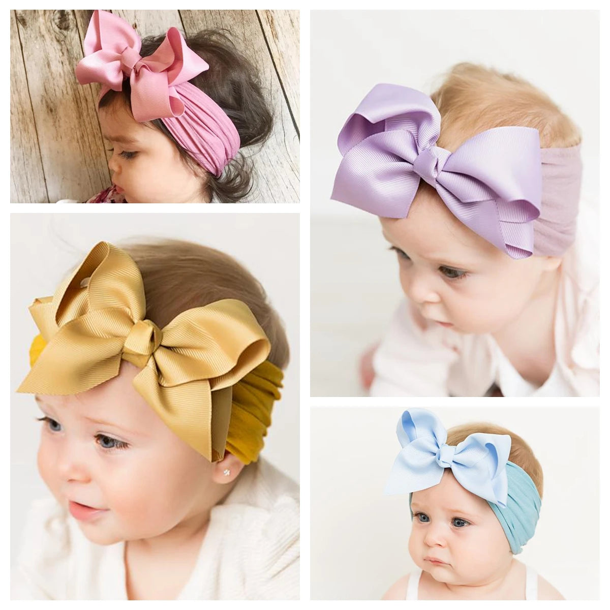 1pcs Large Ribbon Bow Baby Headband Girls Wide Nylon Turban Newborn Bow Headwrap Baby Gift Super Soft Infant Hair Accessories