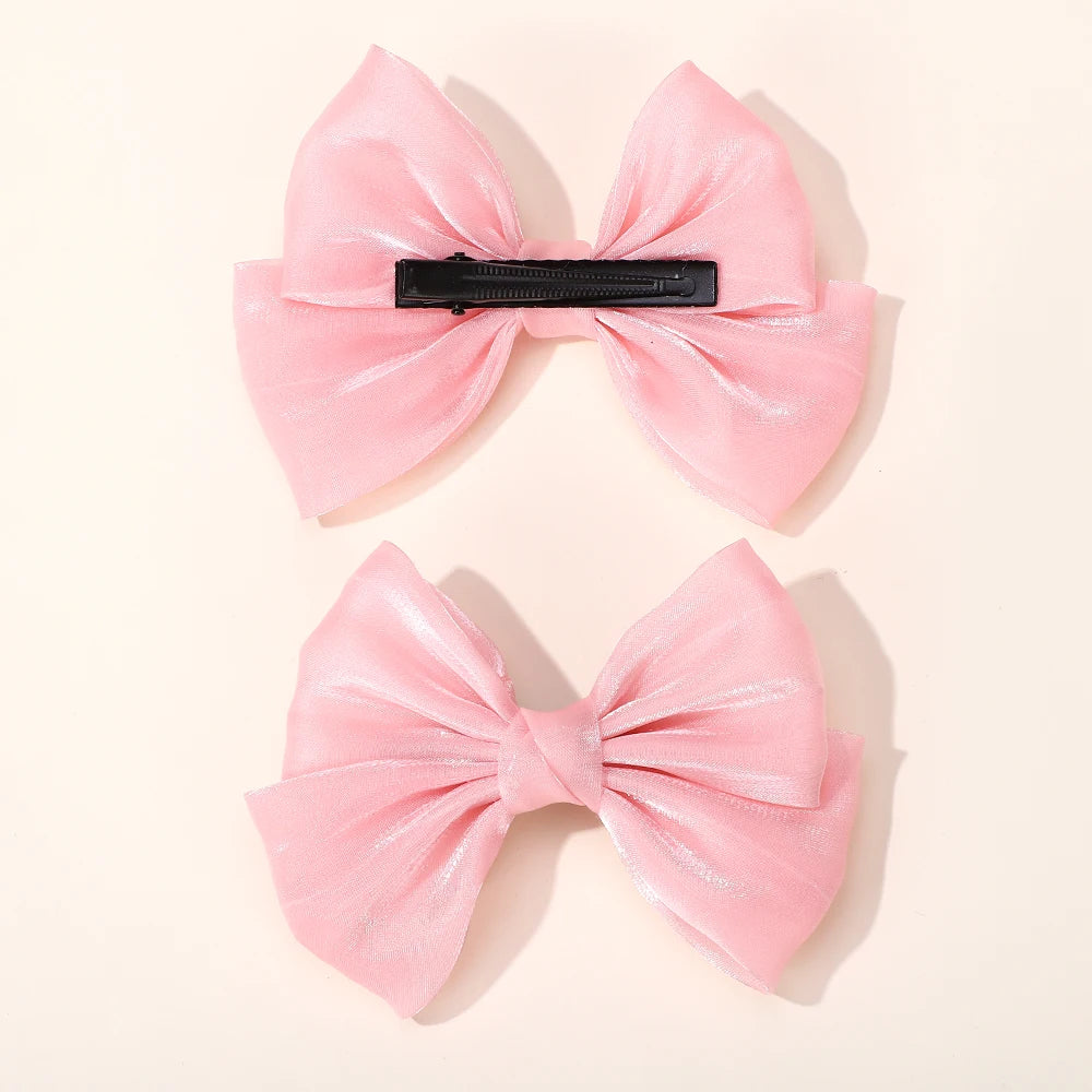 2Pcs/lot Big Bows Chiffon Hair Clips Cheer Bowknot Hairpin Children Headdress Fashion Girls Hair Accessories