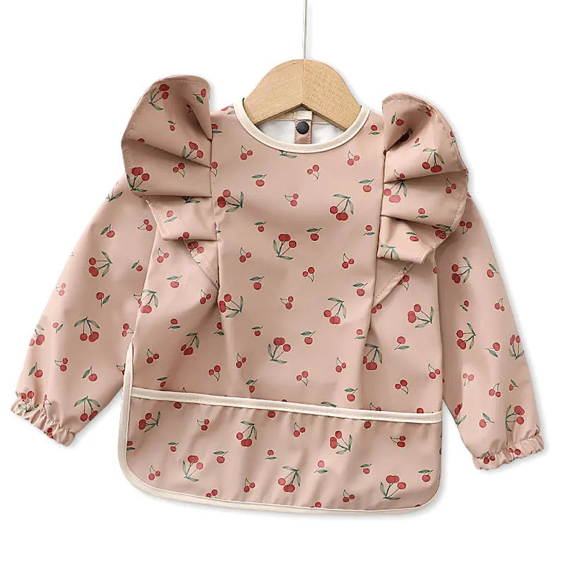 Baby Soft Waterproof Bib Little Boy Girl Painting Smock Child Meal Eating Apron with Long Sleeves Kid Adjustable Feeding Bibs