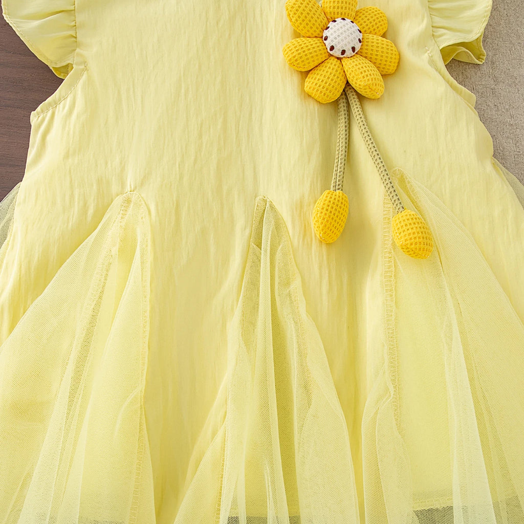 Summer New Baby Girl Yellow Dress Beautiful Flower Children'S Sleeveless Clothes (9 Months -4 Years Old)