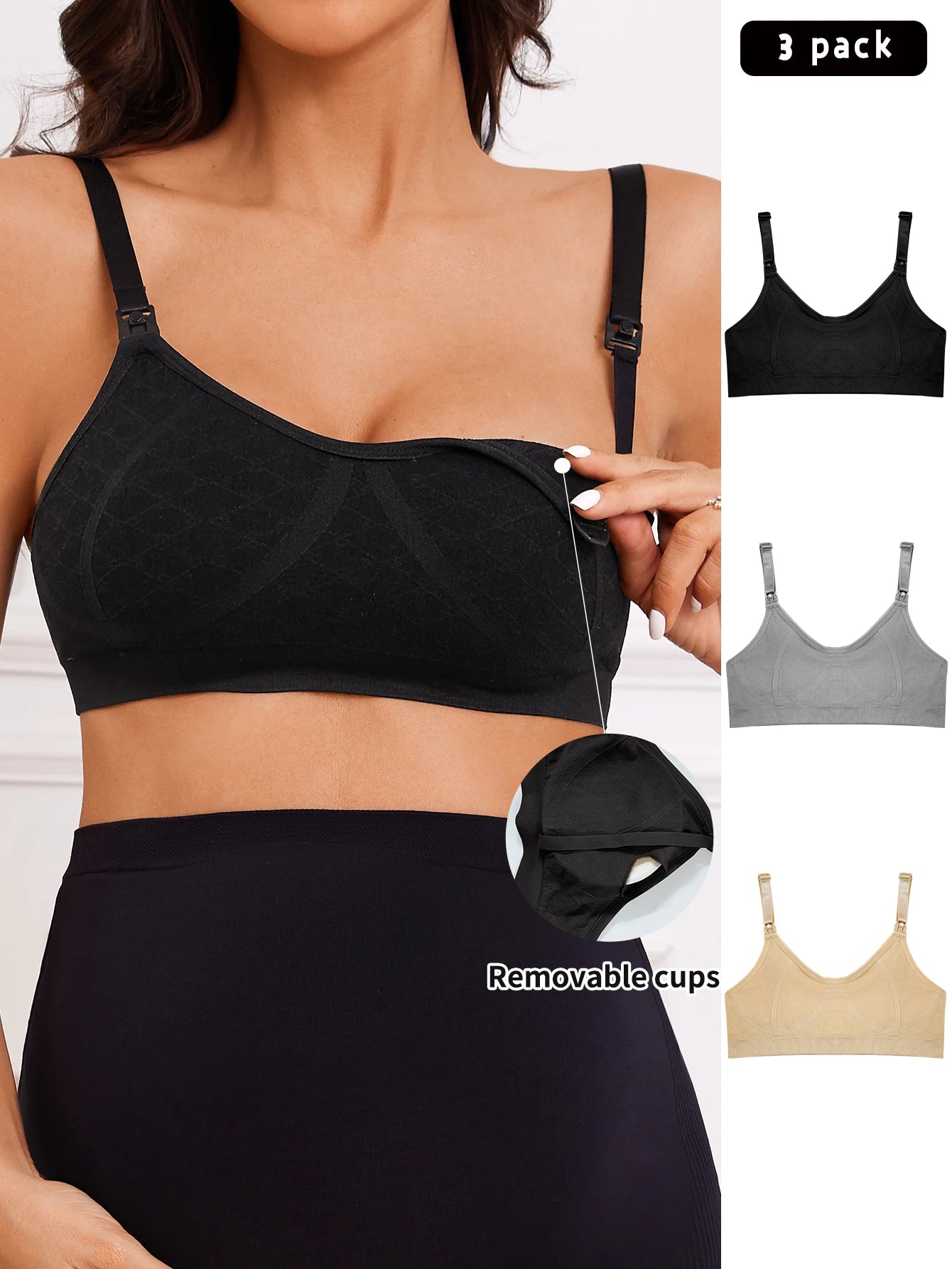 3 Pcs Women'S Nursing Underwear With Adjustable Shoulder Straps And Seamless Comfort Front Opening Buckle For Pregnant Women