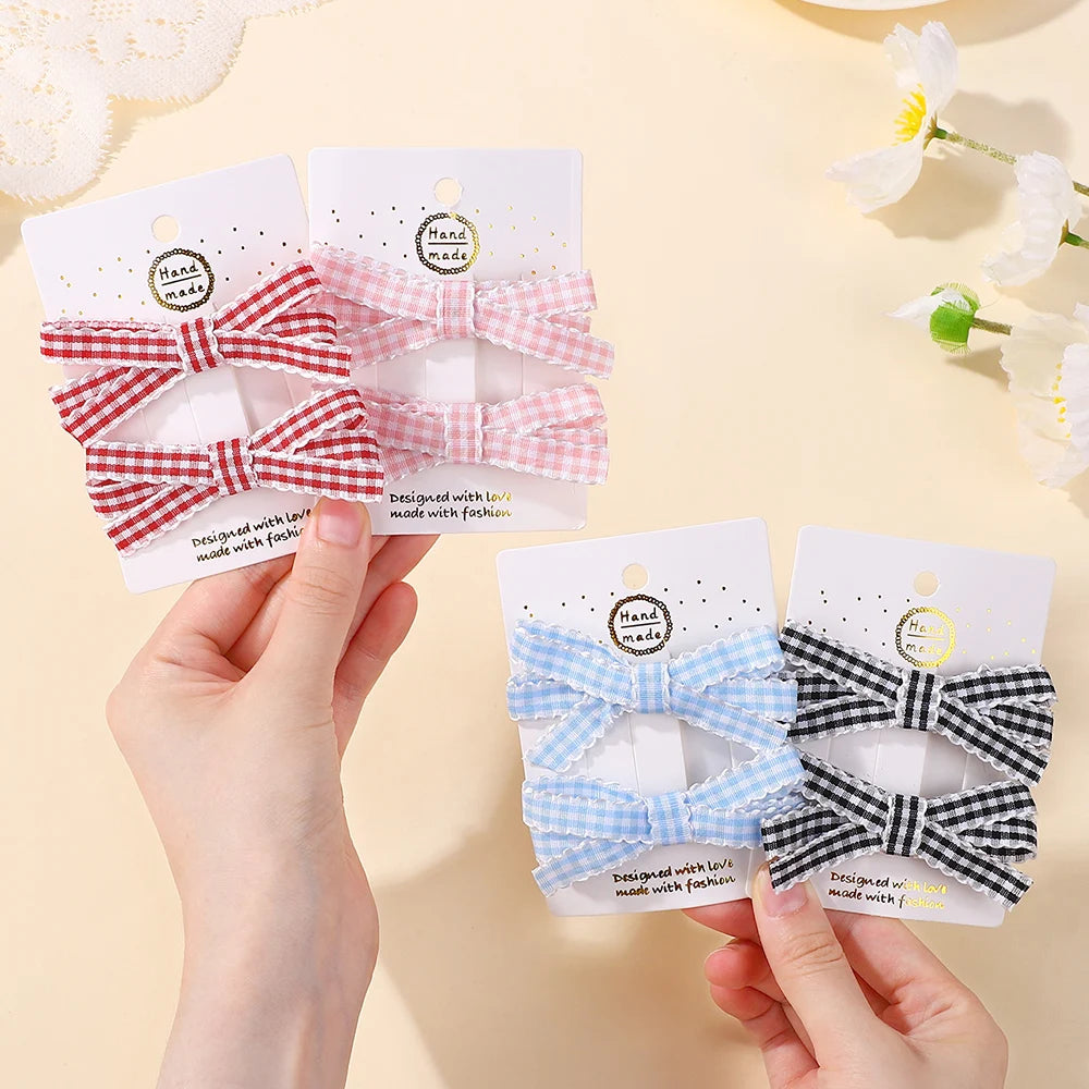 2Pcs Striped Bow Hair Clip Set Women's Sweet Hair Accessories Lovely Girl Headwear Hairpin for Dress up