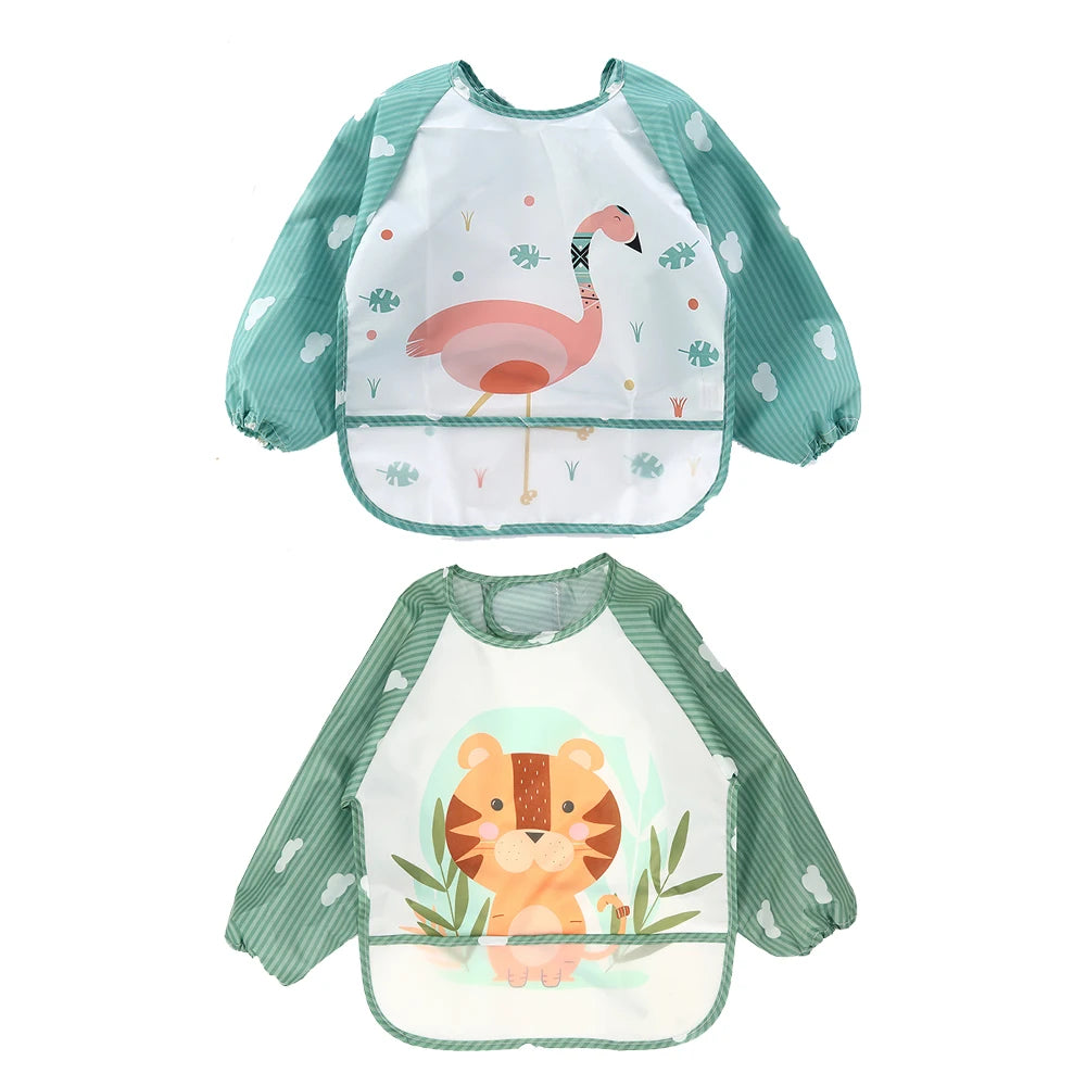 Waterproof Full Sleeve Baby Bibs 2 Pack for Feeding Smocks with Long Sleeves for Kids