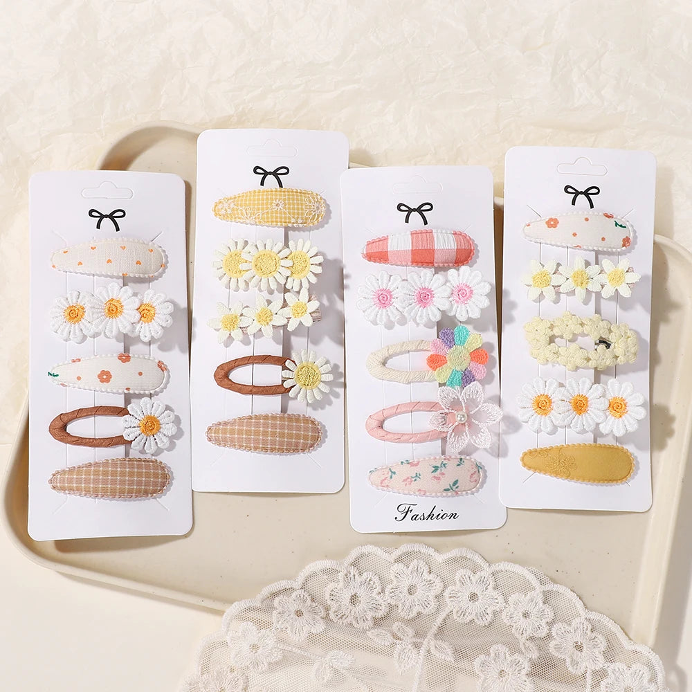 5Pcs/lot Girls Lovely Hair Clips Set Embroidered Bangs Barrette Ins Style Daisy Hairpin Kids Hairgripes Accessories