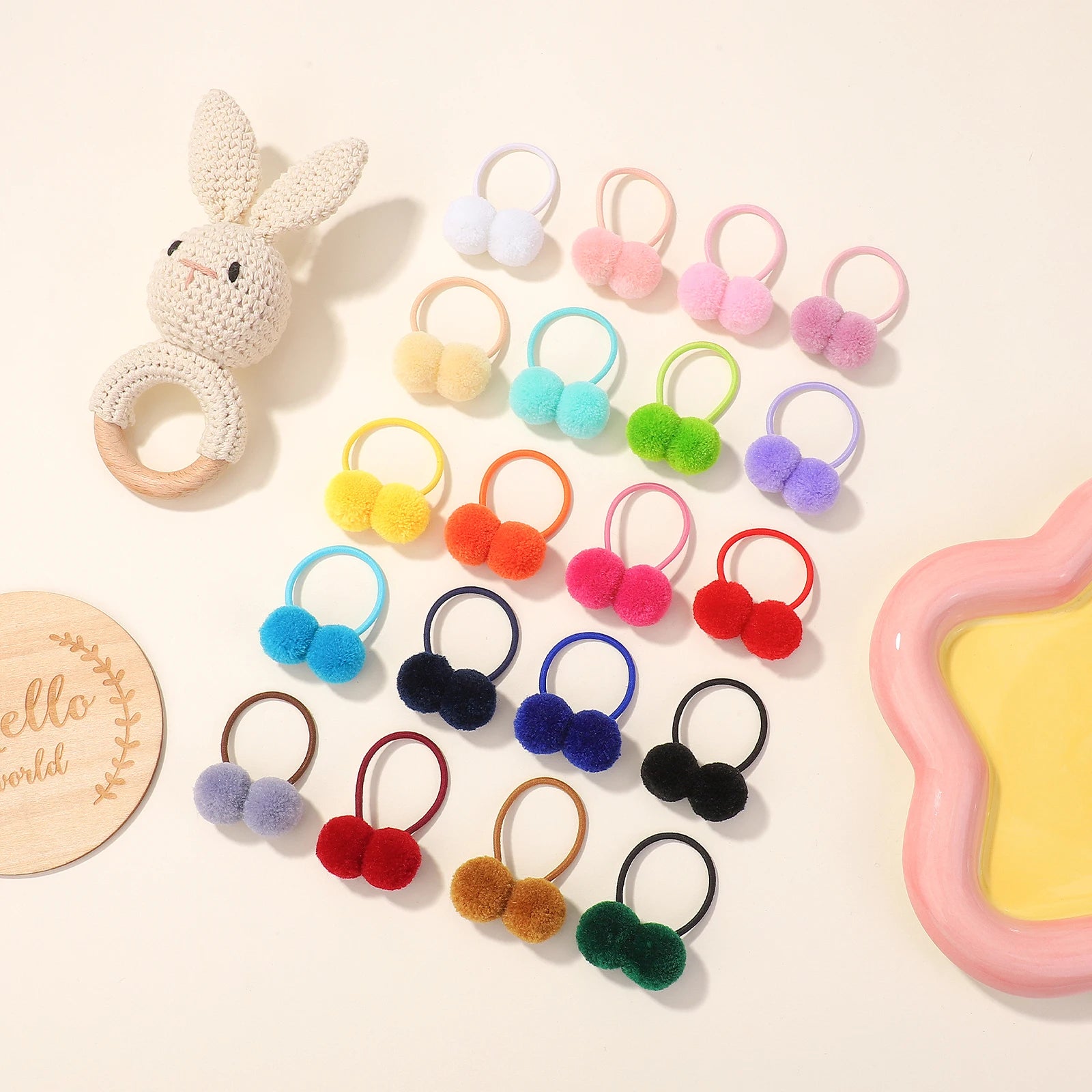 20/40pcs Double Plush Ball Elastic Hair Bands for Kids Girls Colorful Hair Ropes Ties Ponytail Rubber Bands Hair Accessories