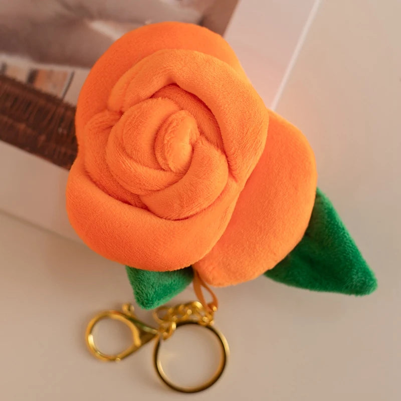 Pretty Mini Rose Plush Toy Hanging Keychain Decor Soft Colorful Lifelike Rose Model R01