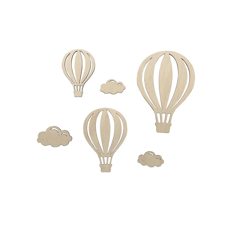 Ins 6 Pcs Set Natural Wood Color 3D Hot Air Balloon Western-Style Wall Decor Model WB3D