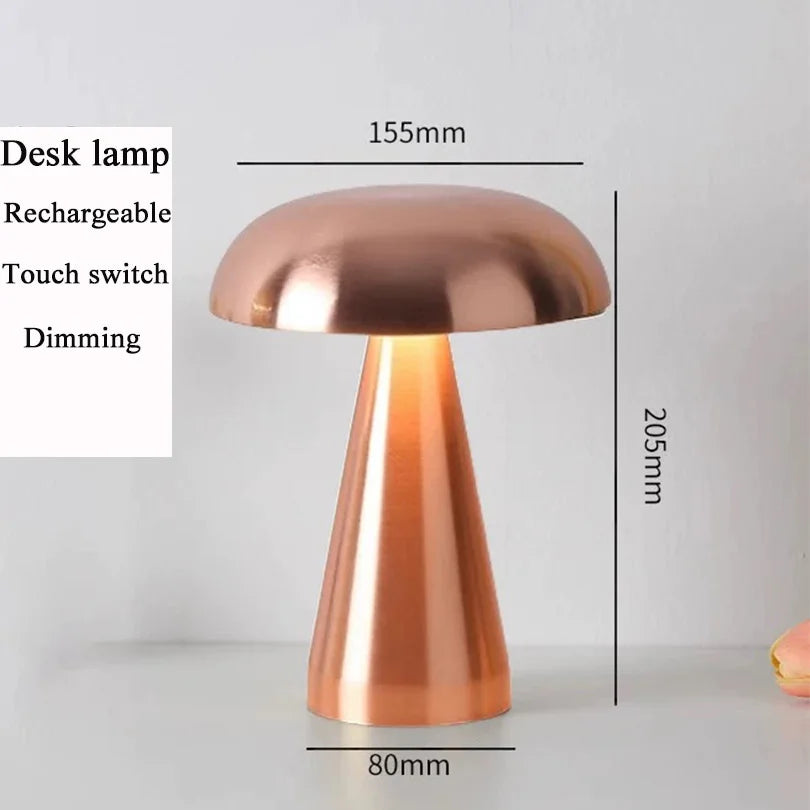 Retro Mushroom Led Table Lamp With Touch Sensor, Rechargeable Bedside Reading Light, 5V 4W Usb Cable Included