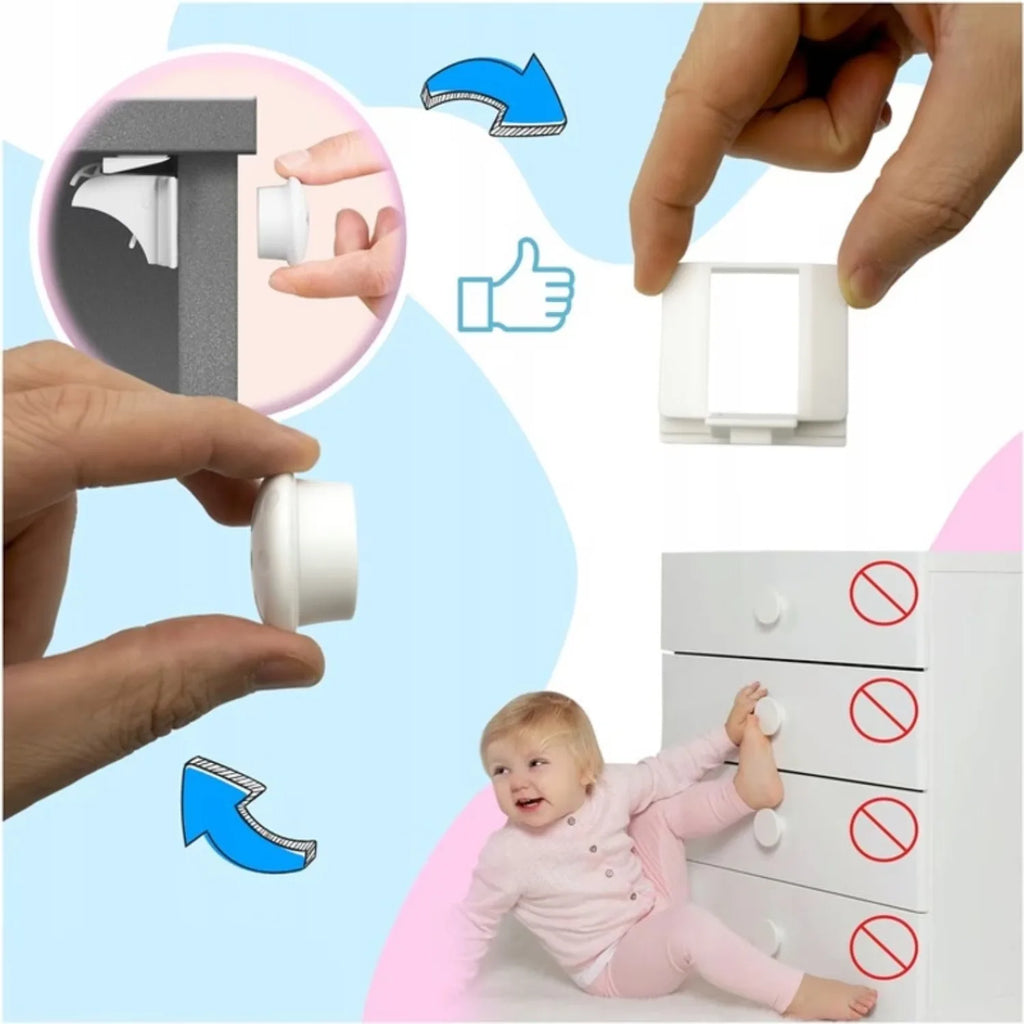4/8Piece Magnetic Child Safety Cabinet Locks No Drill Baby Proofing Drawer Lock with Key Adhesive or Screw Mount Option