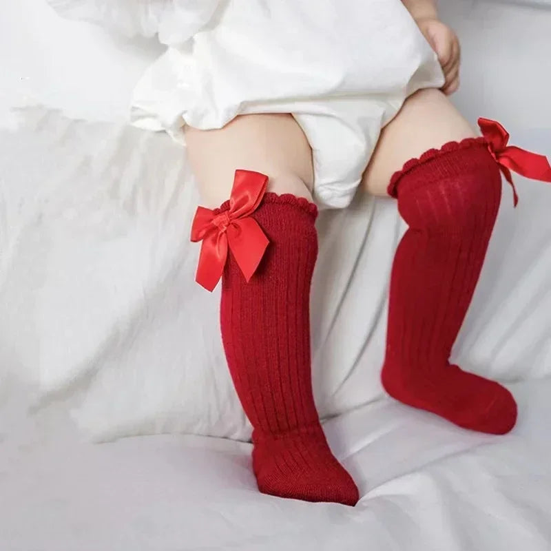 Red Bow Tie Knee High Tube Socks Girls