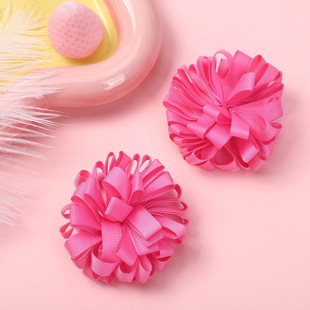 10Pcs random color ribbon flower hair band for girls ponytail head rope elastic embroidered ball headband hairdress