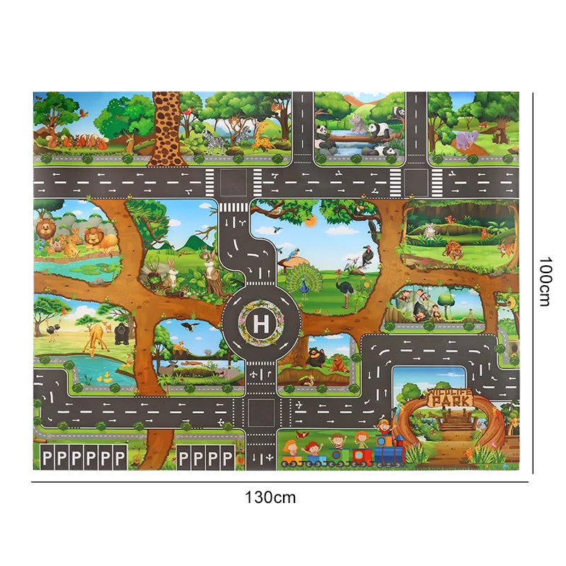 TMZ 130x100cm Baby Crawling Mat Cartoon City Traffic Map Non Slip Playmat For Kids