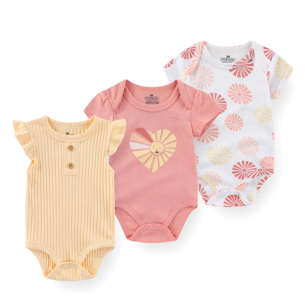 Cartoon Baby Bodysuits Set 3 To 5 Piece Soft Cotton Short Sleeve Infant Outfits For Newborn