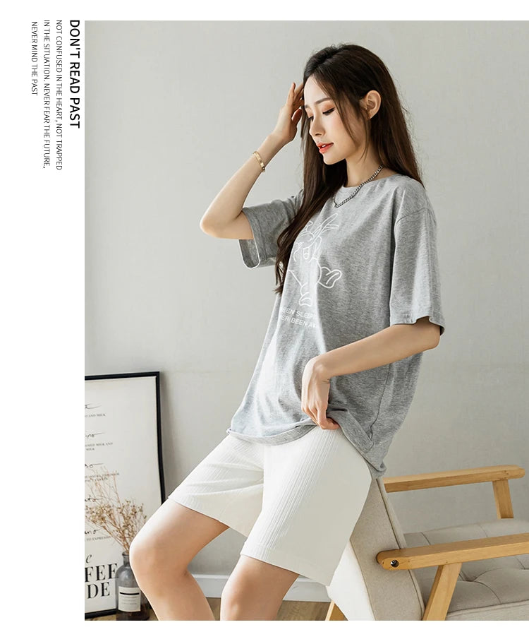 Summer Korean Style Pregnant Woman Ice Silk Shorts Knee-length Adjustable Waist Solid Color Maternity Wide Legs Straight Shorts