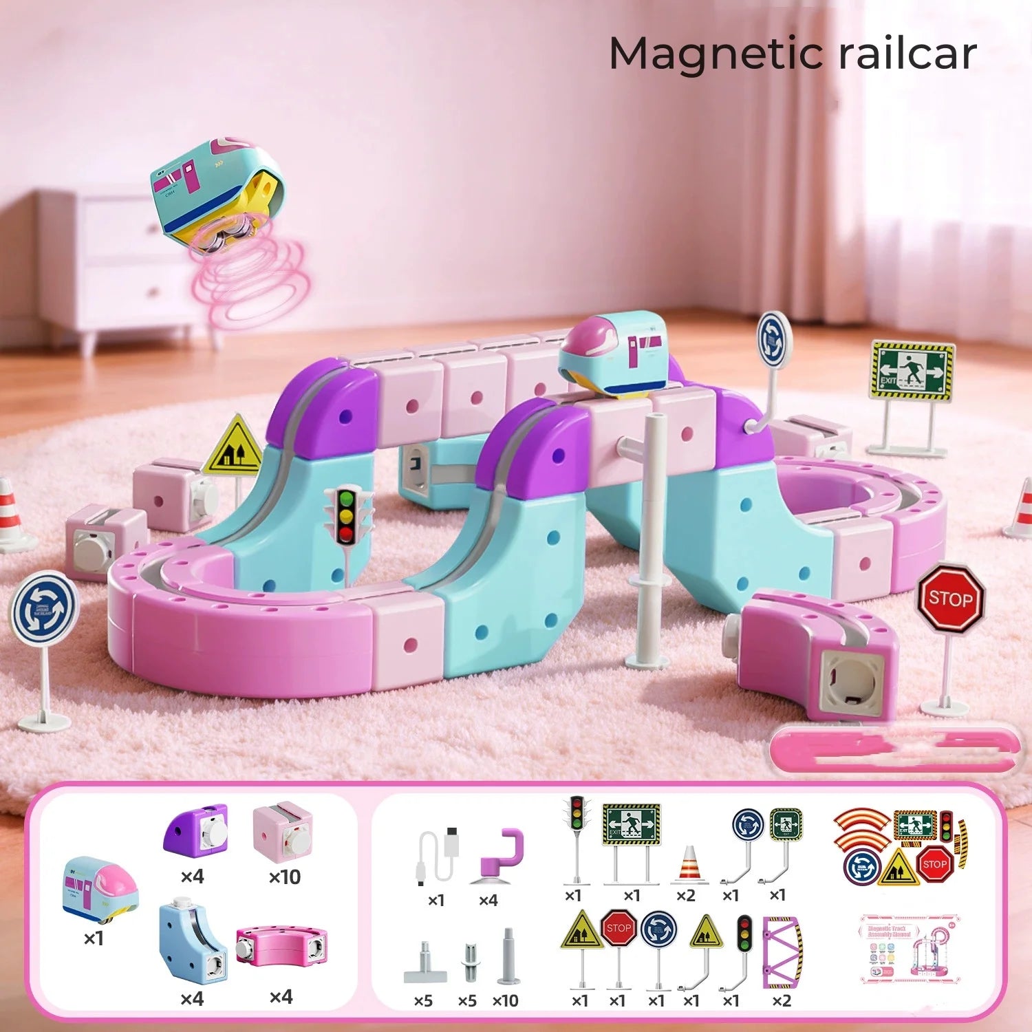 Bir 3D Electric Train Set With Flexible Race Track Anti Gravity Car STEM Educational Building Toy 81Piece