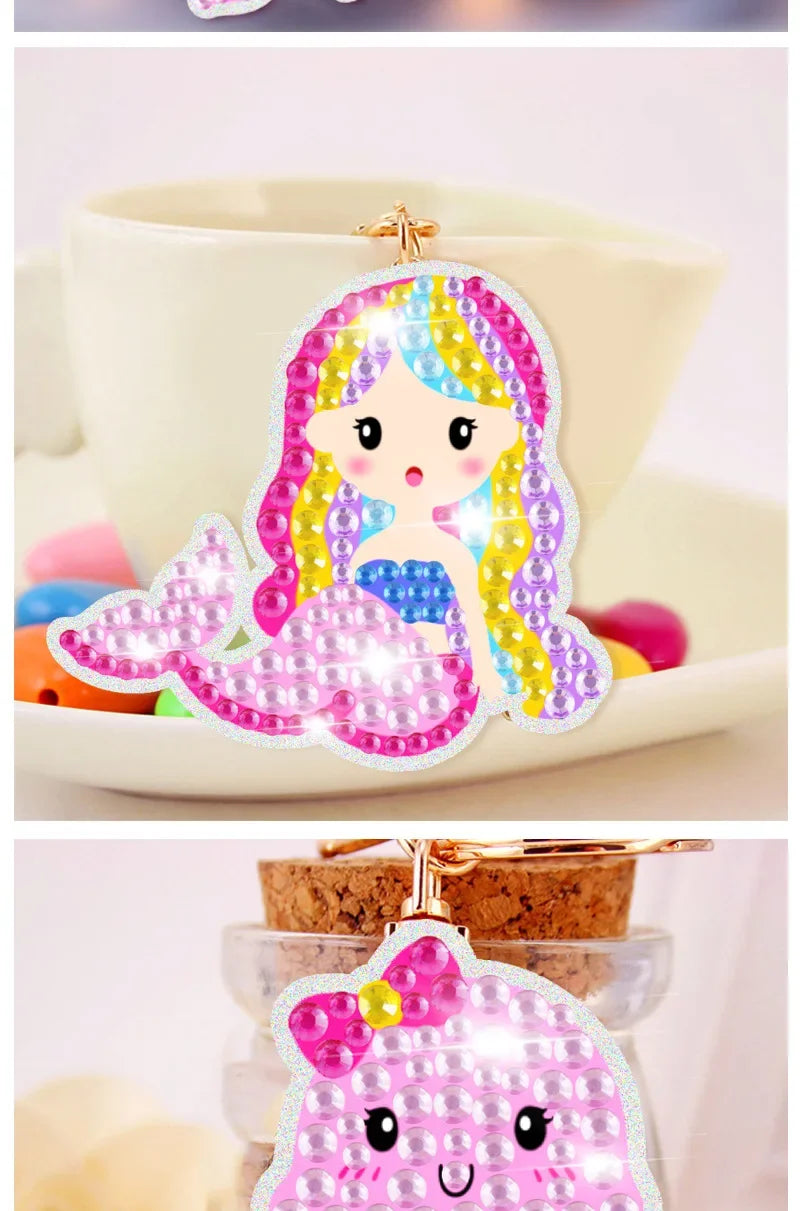 15 Piece Diamond Painting Handicraft Set for Children's Handmade DIY Mermaid Animal Keychain as a Gift for Children's