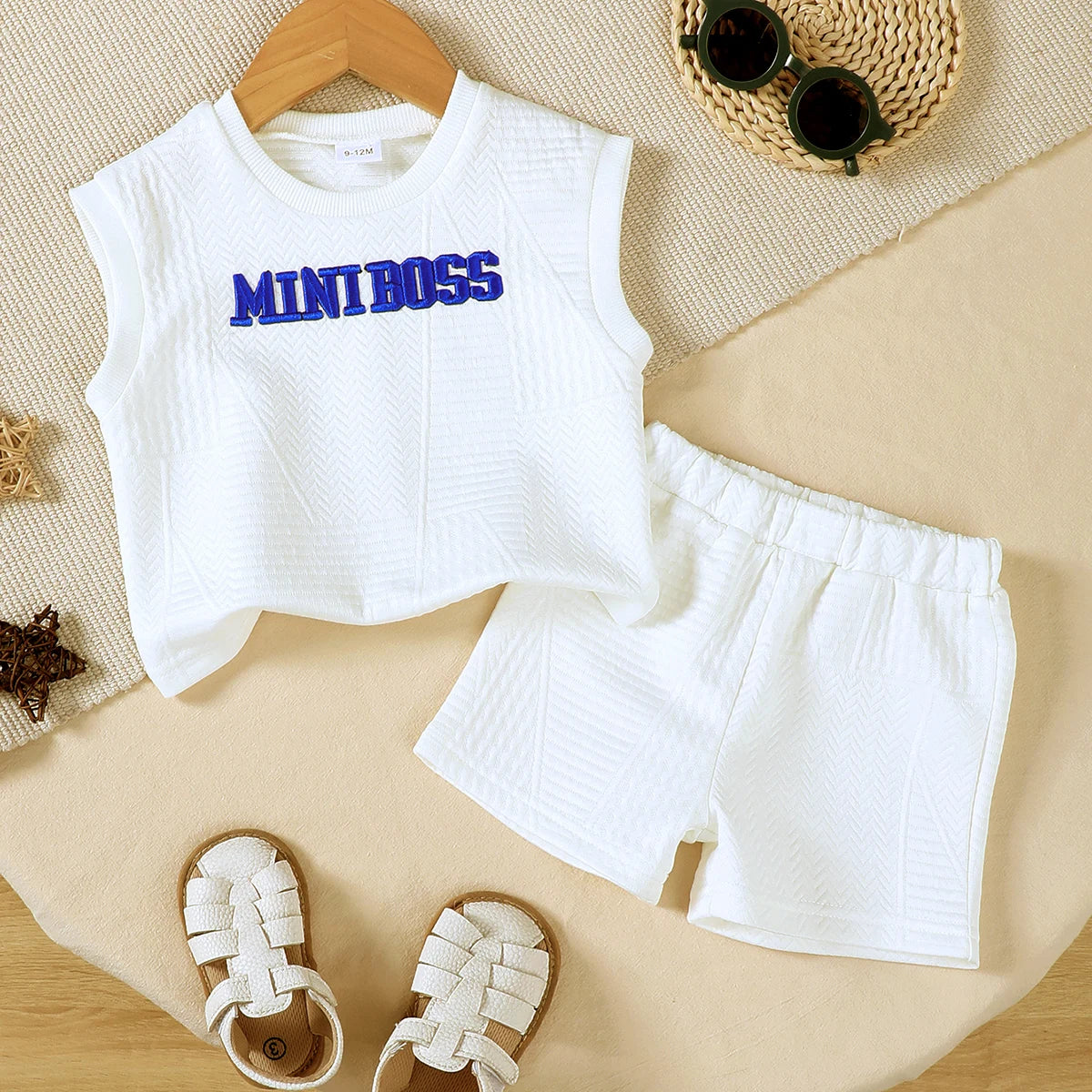 2Pcs Male Baby Sports Style White Letter Sleeveless+Shorts Set 0-4 Year Old Boys Summer Casual Set for Handsome little Boy