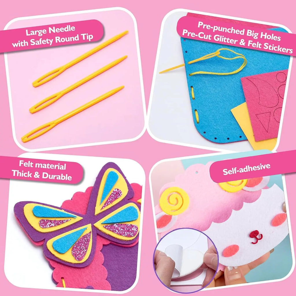 Art Craft Supplies, Learn to Sew Embroidery Kit for Unicorn Purse Bags Picture Frame Pen Holder, DIY Felt Craft Gifts