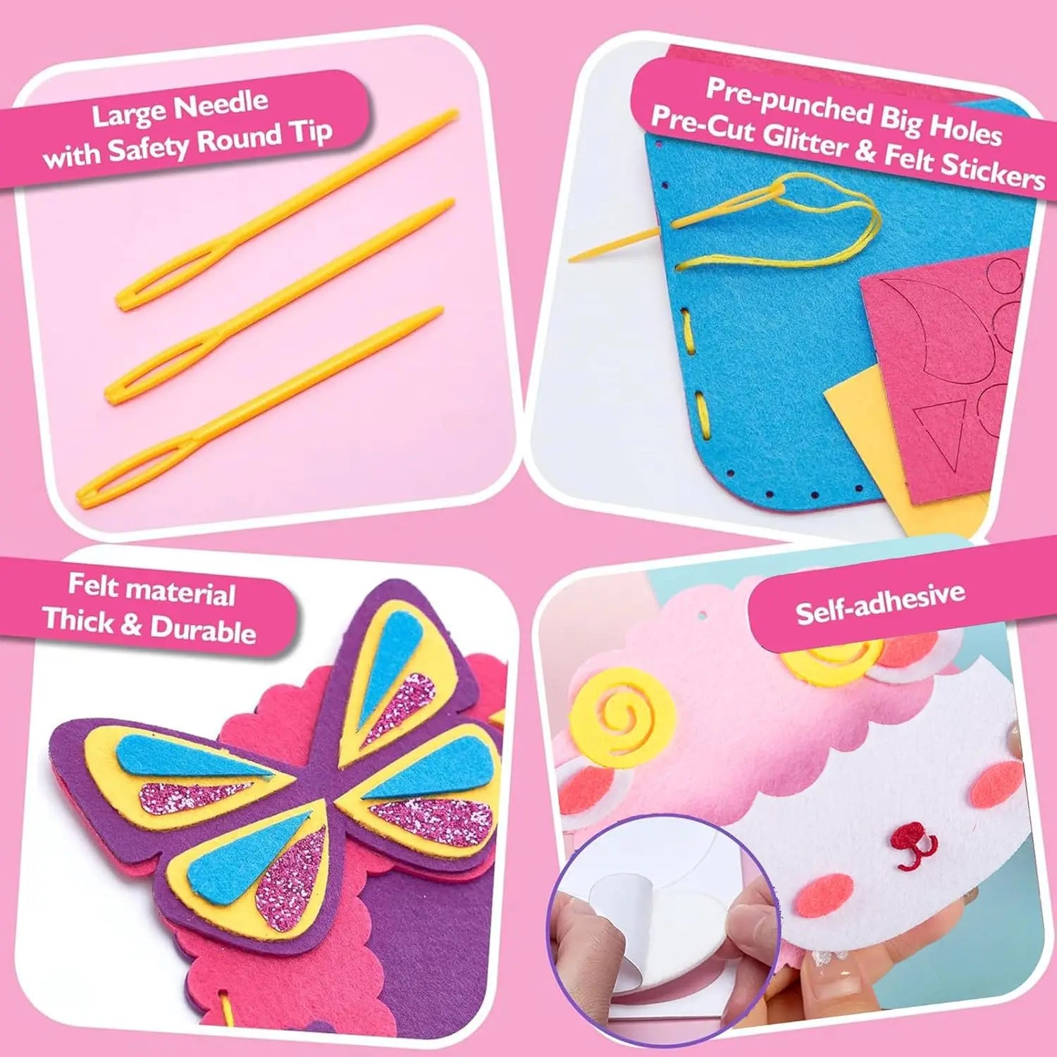 Art Craft Supplies, Learn to Sew Embroidery Kit for Unicorn Purse Bags Picture Frame Pen Holder, DIY Felt Craft Gifts