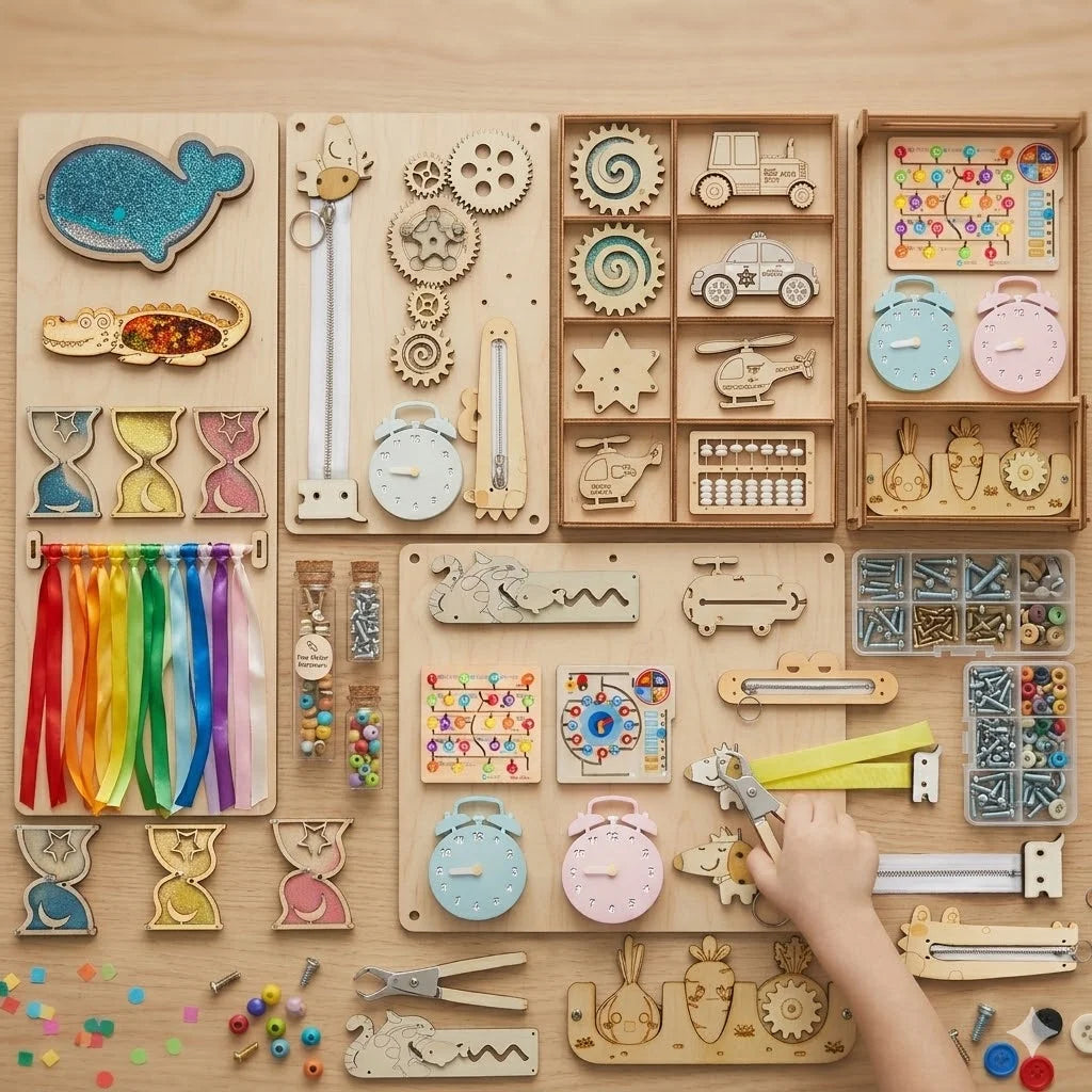 Montessori Wooden Busy Board Do It Yourself Accessories Castle Train Parts Sensory Educational Toy for Toddlers