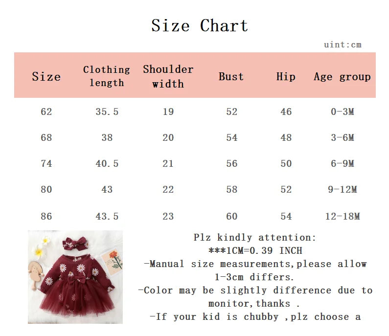 Baby girl Spring Autumn Princess Dress Daisy Print Chiffon Festival Party Dress and Headband for 0-18 Months Cute Baby girls