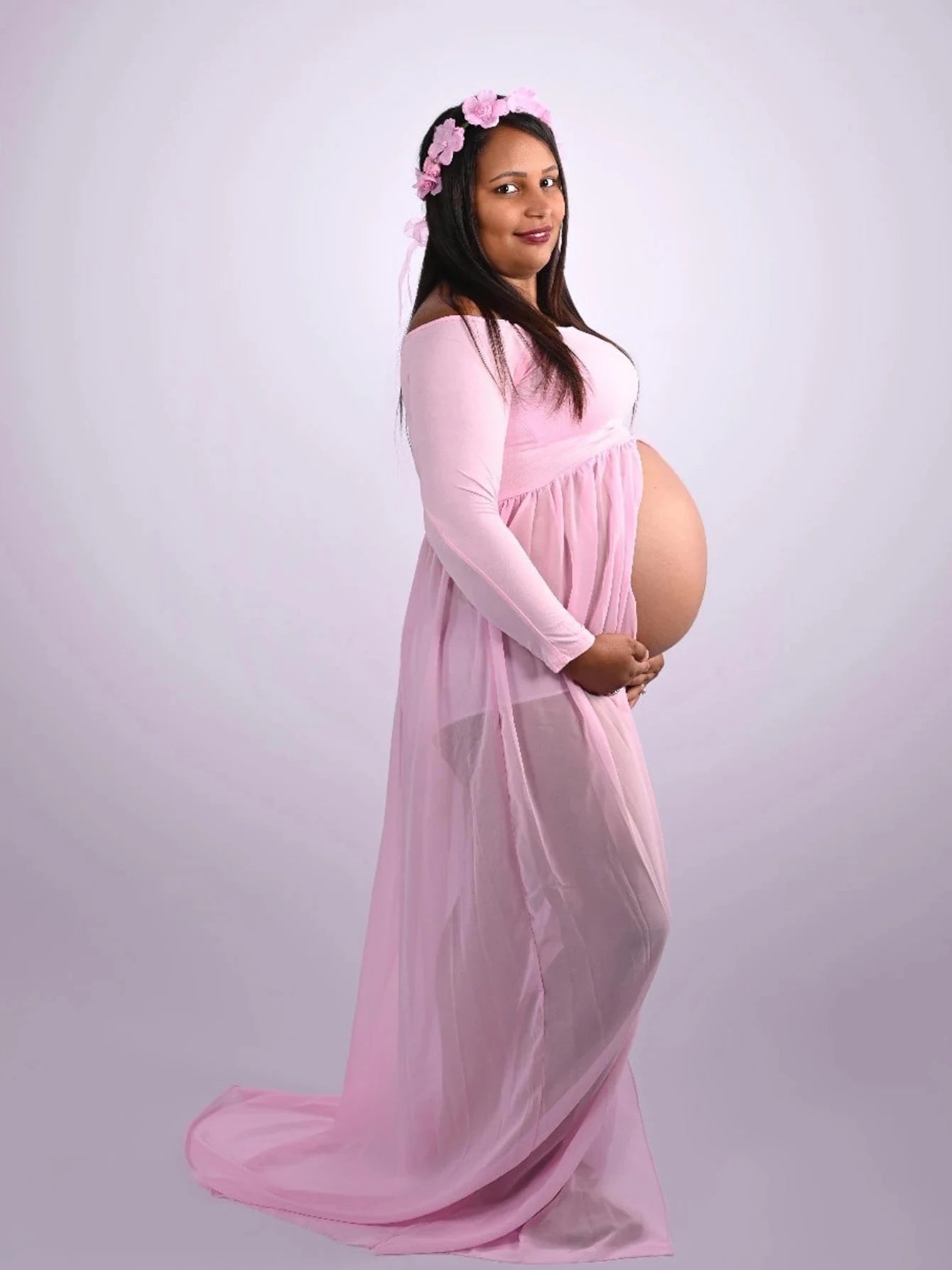 Maternity Sexy One Shoulder Front Slit Long Sleeved Dress for Pregnant Women Photo Photography Dress Ladies Dess Wedding Party