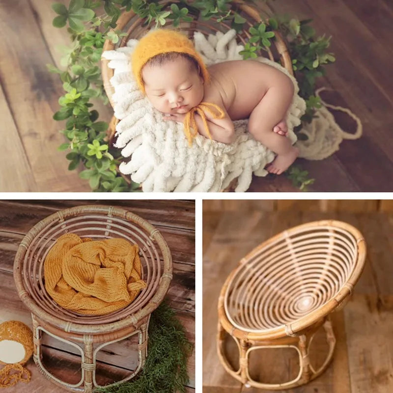 Newborn Infant Posing Photography Props Handmade Bamboo Rattan Baby Bench Bed Basket Container Studio Shooting Professional Tool